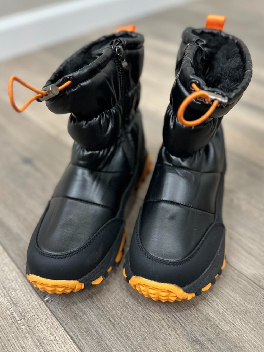Bruno Marc Kids Snow Boots Black Orange Faux Fur Lined Size US 3 EU 35